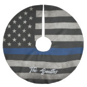 Personalized Thin Blue Line American Flag Polyester Weihnachtsbaumdecke (Vorderseite)