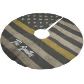 Personalized Thin Gold Line 911 Dispatcher Polyester Weihnachtsbaumdecke (Schrägansicht)