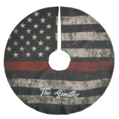 Personalized Thin Red Line American Flag Polyester Weihnachtsbaumdecke (Vorderseite)