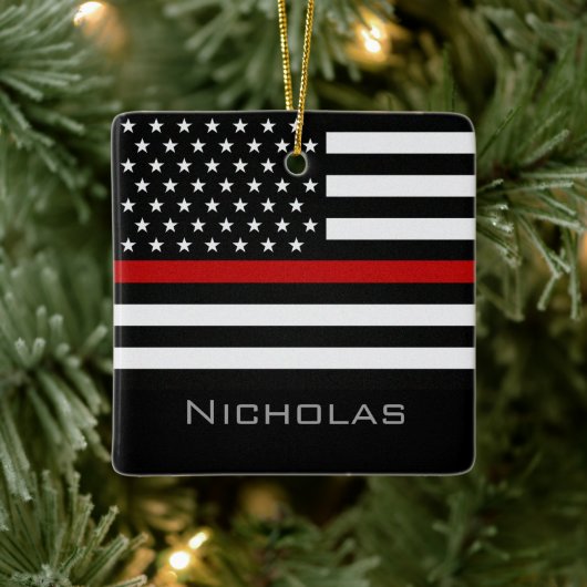 Personalized Thin Red Line Flag Keramikornament (Baum)