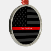 Personalized Thin Red Line Grey US Flag Keepsake Silbernes Ornament (Rechts)