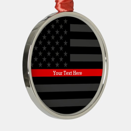 Personalized Thin Red Line Grey US Flag Keepsake Silbernes Ornament (Rechts)