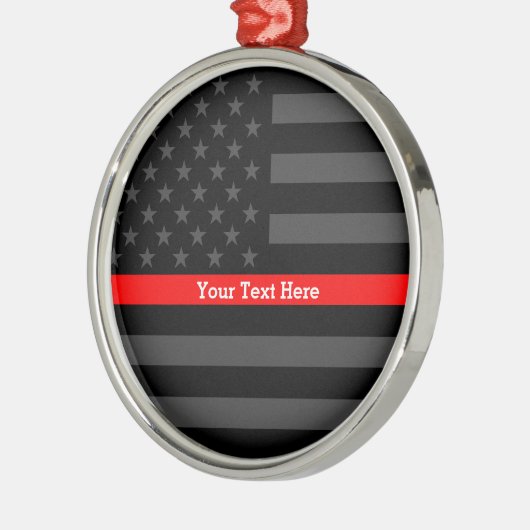Personalized Thin Red Line Grey US Flag Keepsake Silbernes Ornament (Links)