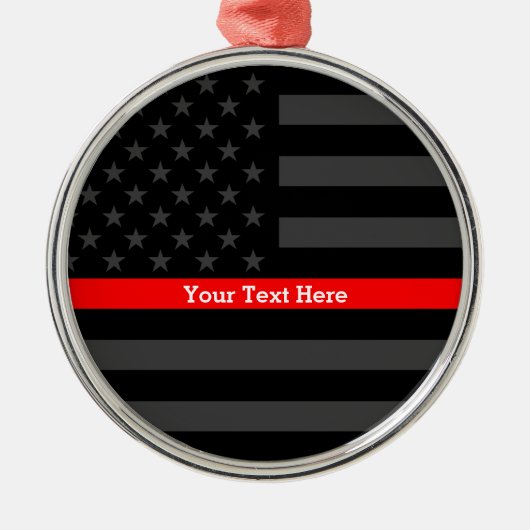 Personalized Thin Red Line Grey US Flag Keepsake Silbernes Ornament (Vorne)