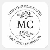 Personalized This Book Belongs to Monogram Quadratischer Aufkleber (Vorderseite)