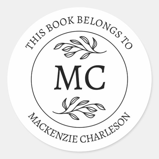 Personalized This Book Belongs to Monogram Runder Aufkleber (Vorderseite)