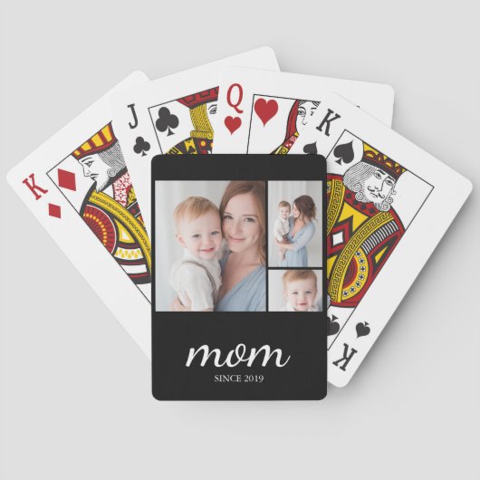Personalized Three Photo Collage Mom Spielkarten (Rückseite)