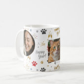 Personalized Three-Photo New Year's Pet Paw Print Kaffeetasse (Vorderseite Links)