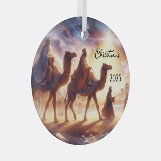 Personalized Three Wise Men Caravan Ornament Aus Glas (Vorderseite Rechts)