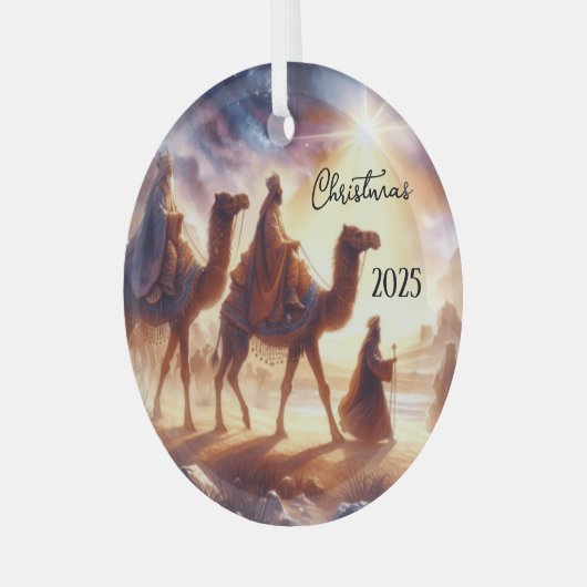 Personalized Three Wise Men Caravan Ornament Aus Glas (Vorderseite links)
