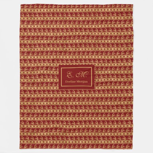 Personalized Throw Blanket Luxe Red Gold Accent Fleecedecke (Vorderseite)