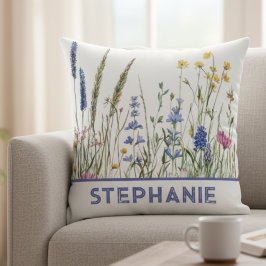 Personalized Throw Pillow – Watercolor Wildflowers Kissen