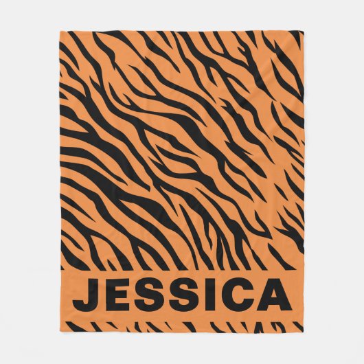 Personalized Tiger Stripes Orange Black Animal Fleecedecke (Vorderseite)