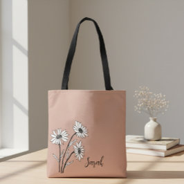 Personalized Tote Bag with White and Black Daisies Tasche