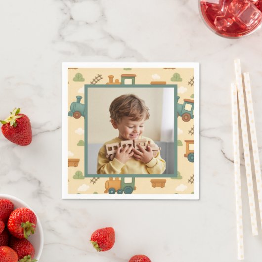 Personalized Train Birthday Photo Serviette (Beispiel)