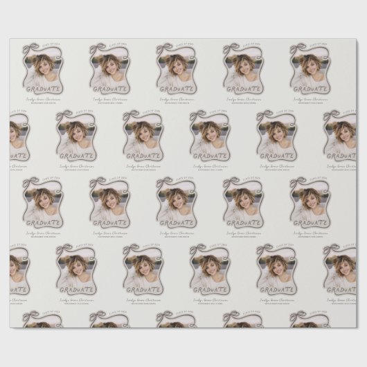 Personalized Trendy Bow Photo Graduation Geschenkpapier (Flach)