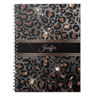 Personalized Trendy Leopard Black Gold Glitter     Notizblock