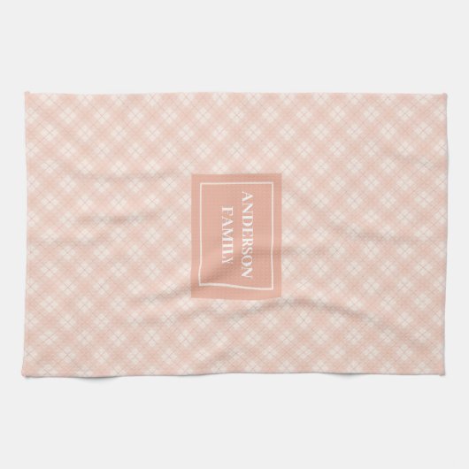 Personalized Trendy Towel Chic Coral Plaid Design Geschirrtuch (Horizontal)