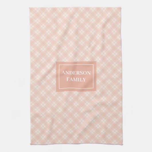 Personalized Trendy Towel Chic Coral Plaid Design Geschirrtuch (Vertikal)