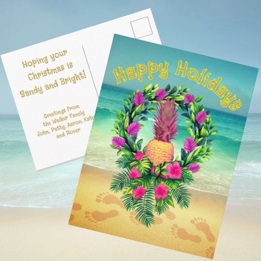 Personalized Tropical Christmas Holiday Pineapple Postkarte