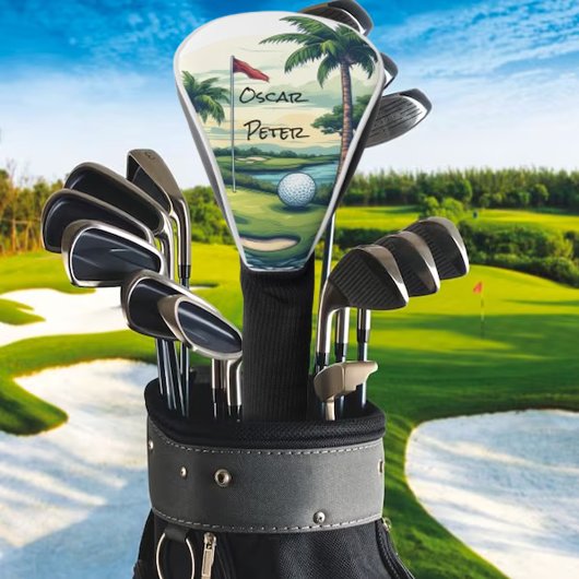 Personalized Tropical Island Golf Course Scene Headcover