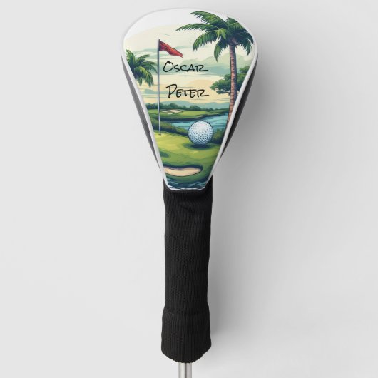 Personalized Tropical Island Golf Course Scene Headcover (Vorderseite)