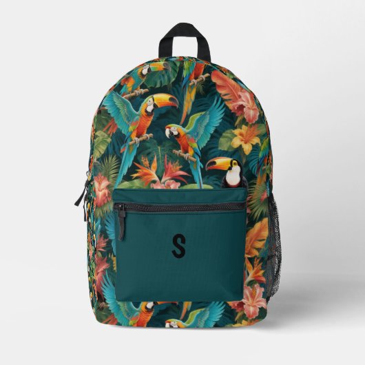 Personalized Tropical Jungle Parrot & Toucan Backp Bedruckter Rucksack (Vorderseite)