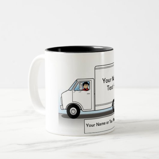 Personalized Truck Driver, Delivery - Male Cartoon Zweifarbige Tasse (Vorderseite Links)