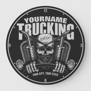 Personalized Trucking Skull Trucker Big Rig Truck  Große Wanduhr