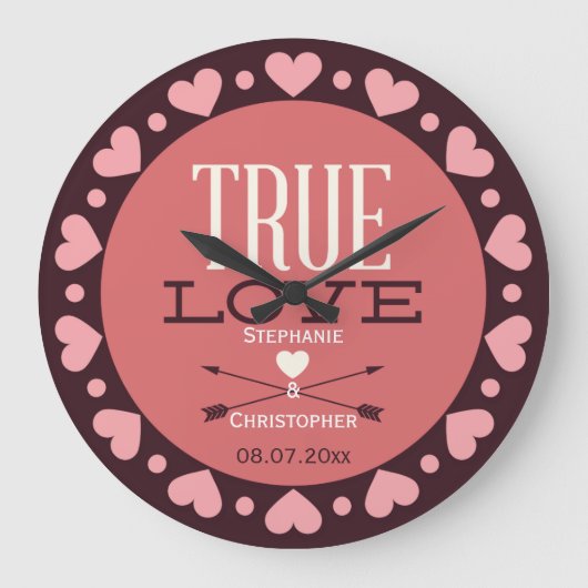 Personalized True Love Wedding Gift Große Wanduhr (Vorderseite)