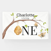 Personalized Turning One Bee Themed Birthday Party Banner (Horizontal)