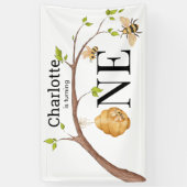 Personalized Turning One Bee Themed Birthday Party Banner (Vertikal)