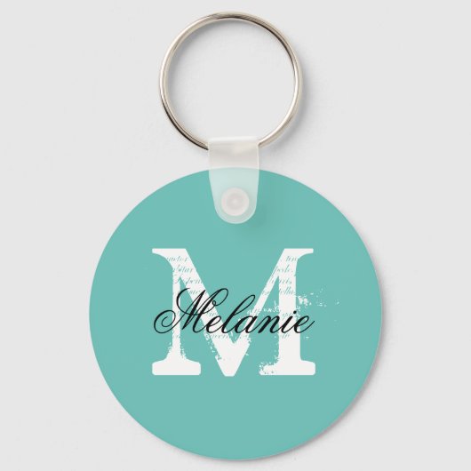 Personalized turquoise blue name monogram keychain schlüsselanhänger (Vorderseite)