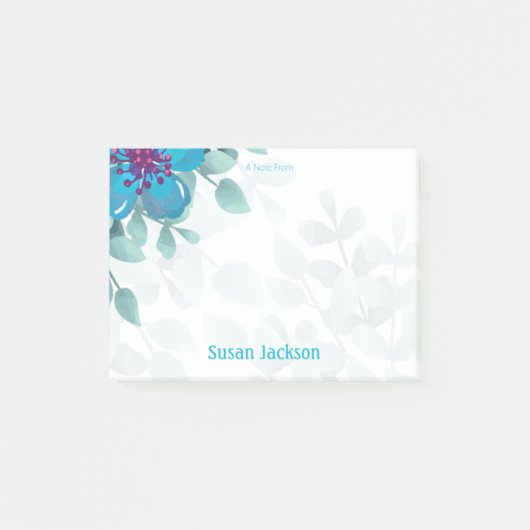 Personalized Turquoise Floral  Post-it Klebezettel (Vorderseite)