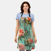 Personalized Turquoise Wood & Vintage Rose Schürze (Getragen)