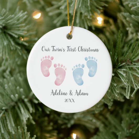 Personalized Twin Babies Footprint Ornament (Baum)