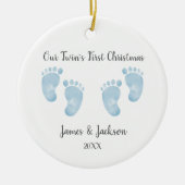 Personalized Twin Baby Boys Blue Footprint  Keramik Ornament (Vorne)