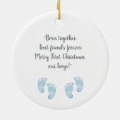 Personalized Twin Baby Boys Blue Footprint Keramik Ornament (Hinten)