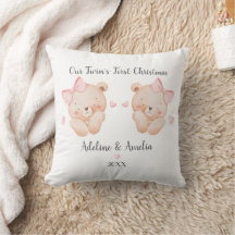 Personalized Twin Girls First Christmas Pillow
