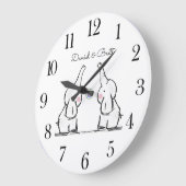 Personalized Twins Baby Elephants Nursery  Large C Große Wanduhr (Winkel)