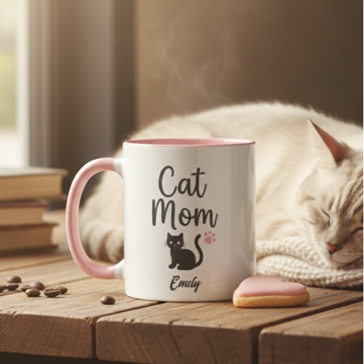 Personalized Two-Tone Cat Mom Mug Tasse