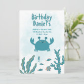 Personalized Under the Sea Crab Birthday Invitatio Einladung (Stehend Vorderseite)