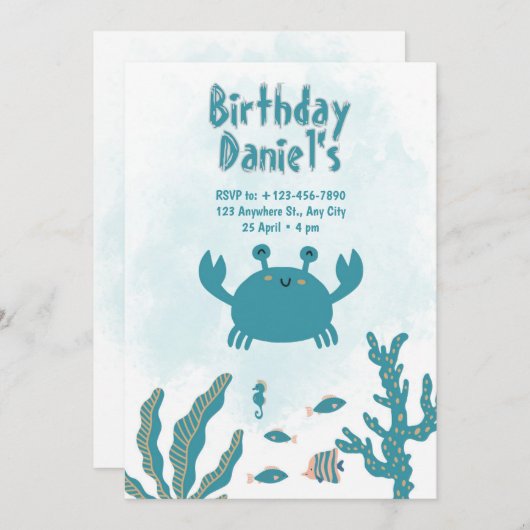 Personalized Under the Sea Crab Birthday Invitatio Einladung (Vorne/Hinten)