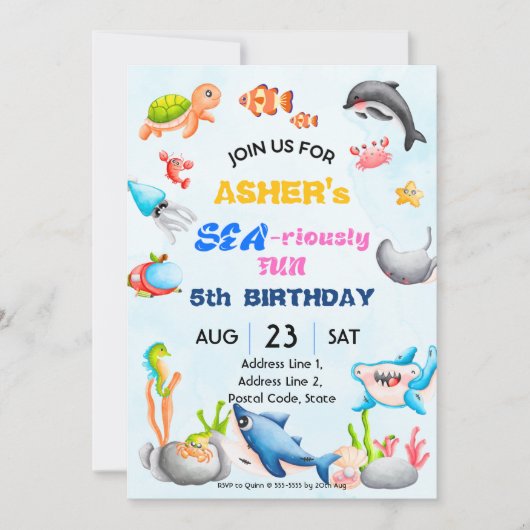 Personalized Under the Sea Downloadable Birthday I Einladung (Vorderseite)