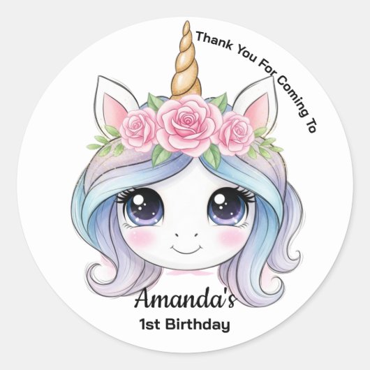 Personalized Unicorn Birthday Party Favor Sticker (Vorderseite)