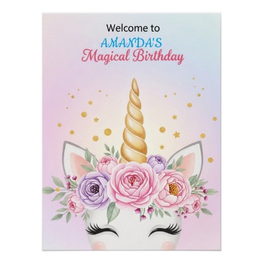 Personalized Unicorn Magical Birthday Welcome Poster (Vorderseite)