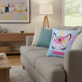 Personalized Unicorn Pillow for Girls – Custom Nam Kissen