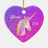 Personalized Unicorn Purple Pink Glitter Heart Keramik Ornament (Hinten)