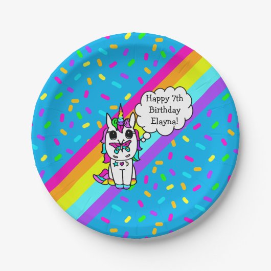 Personalized Unicorn, Rainbow and Butterfly Pappteller (Vorderseite)