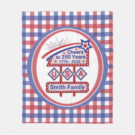 Personalized USA 250–Patriotic Retro Marquee Fleecedecke